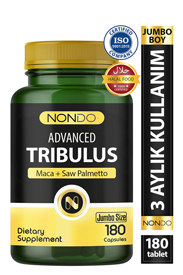 Nondo Trıbulus 180 Kapsül jumbo Boy Demir Dikeni Maca Saw Palmetto Kore Ginseng 3 AYLIK KULLANIM