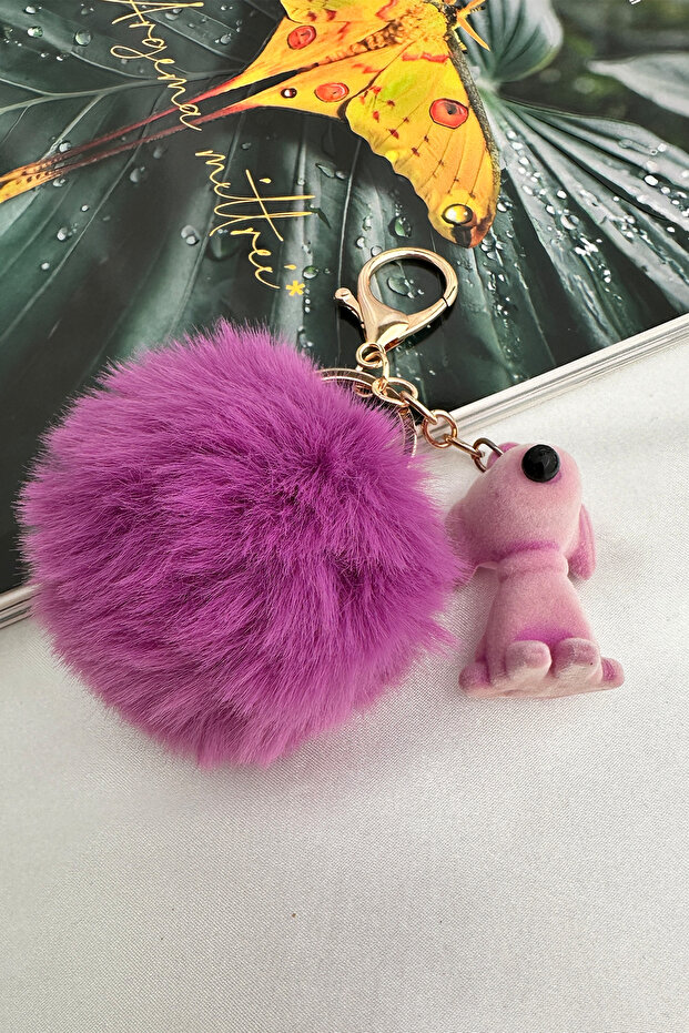 سلسلة مفاتيح إكسسوار حقيبة سنوبي من القطيفة باللون الأرجواني - 5