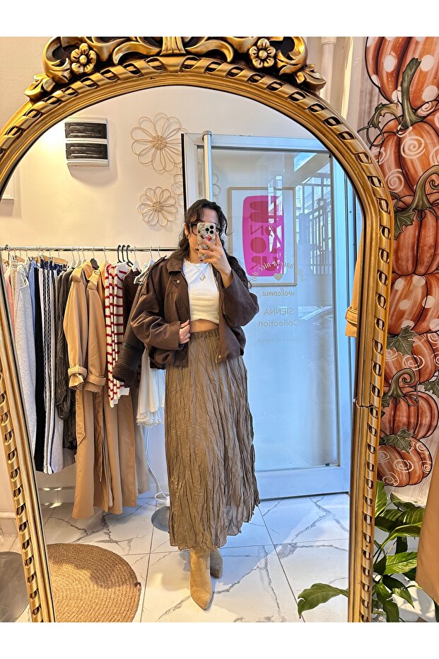 Kırışık Midi Etek - 1