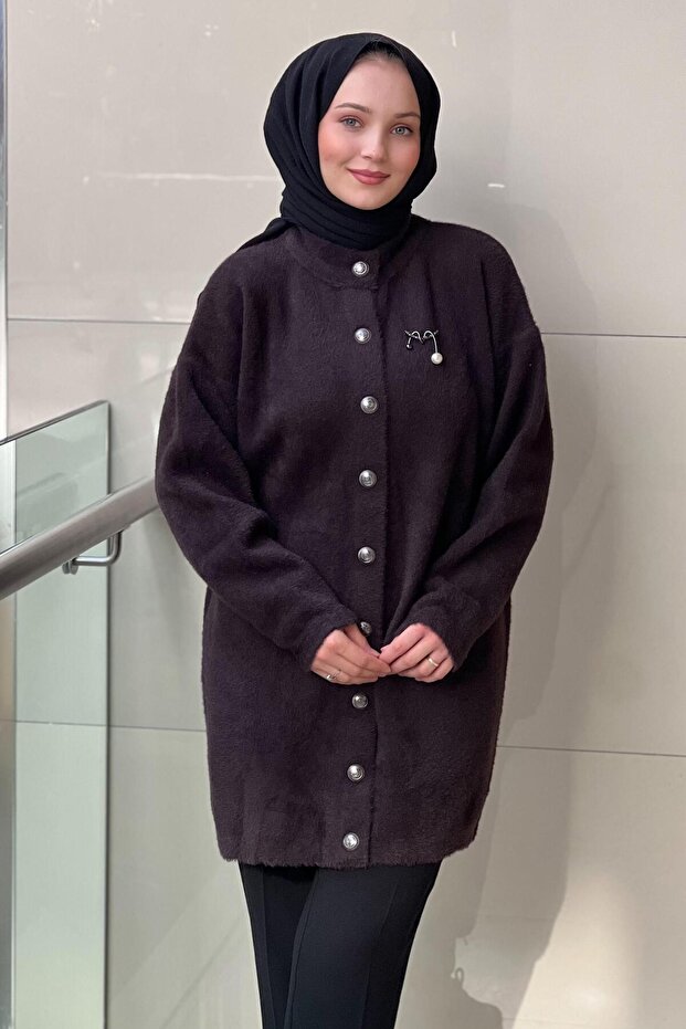 Önden Çıtçıtlı Basic Angora Hırka - 1