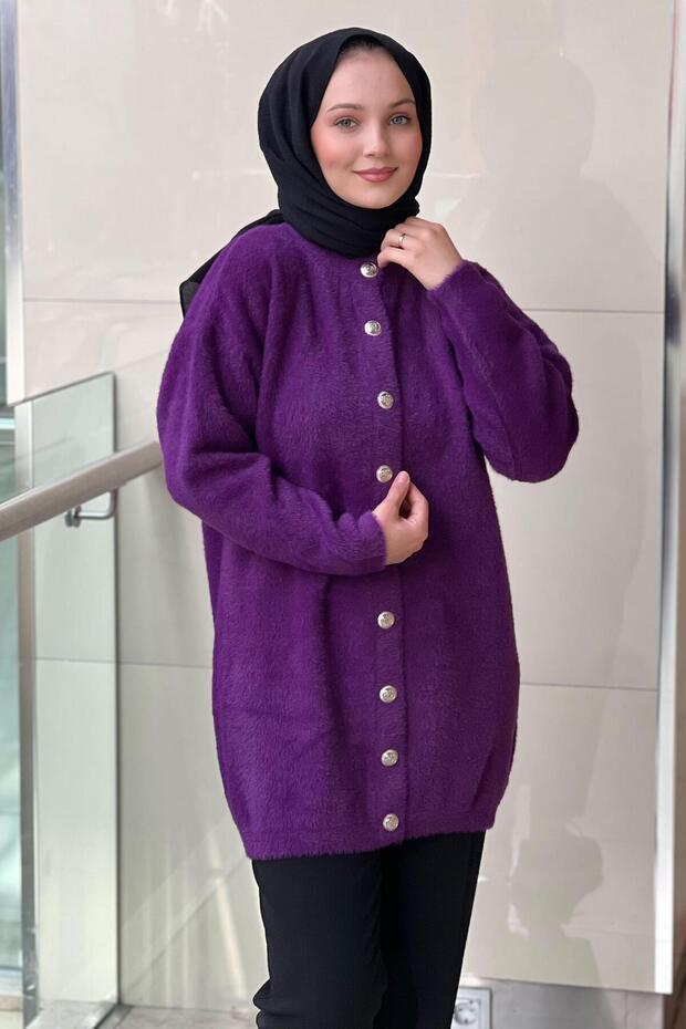 Önden Çıtçıtlı Basic Angora Hırka - 2