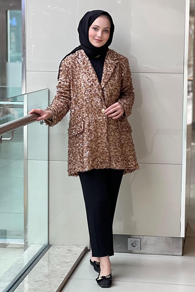 Pullu Simli İşlemeli File Ceket - 4