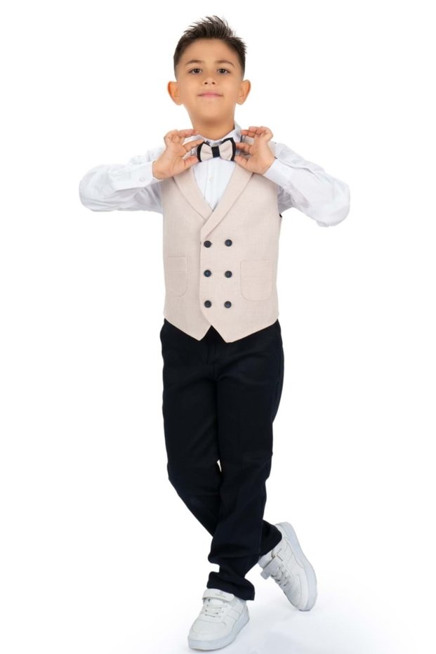 Boy's Gabardine Vest, Bow Tie, Shirt, Suit, Sports Pants