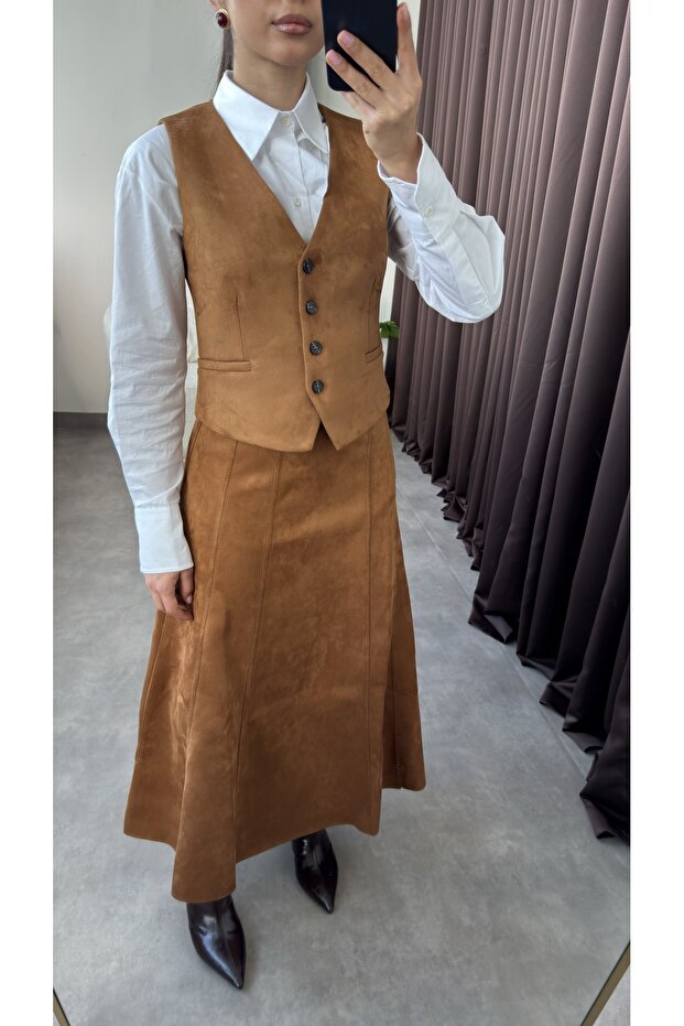 Kadın Taba Süet Yelek - 6