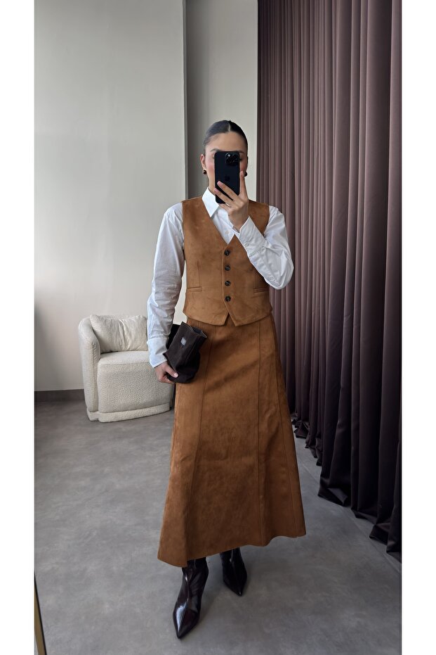 Kadın Taba Süet Yelek - 3