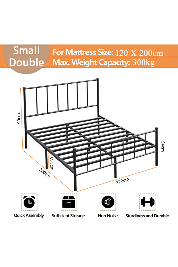 120*200cm Metal Bed Frame, Steel Slat Support with Under-Bed Storage, No Box Spring Required