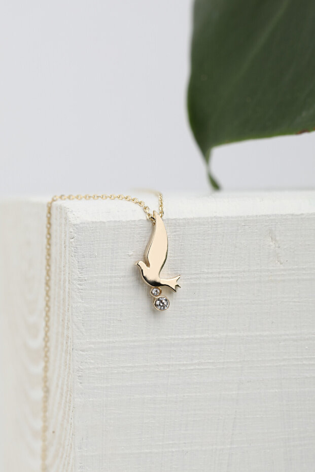 14 Ayar Altın Kuş Kolye - 1