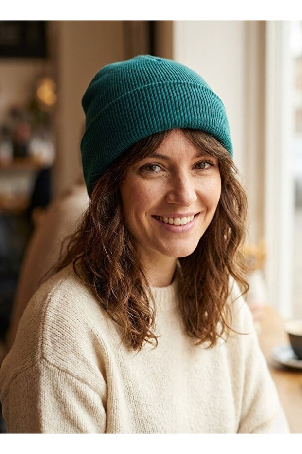 Petrol Green Folded Knitwear Beanie