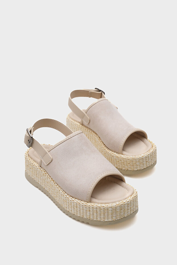 Vena Straw Single Buckle Wedge Heeled Women's Sandals
