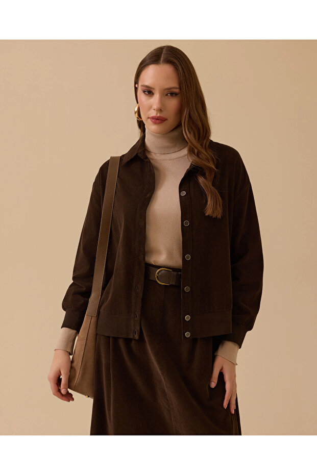 Düğmeli Kadife Ceket - 1