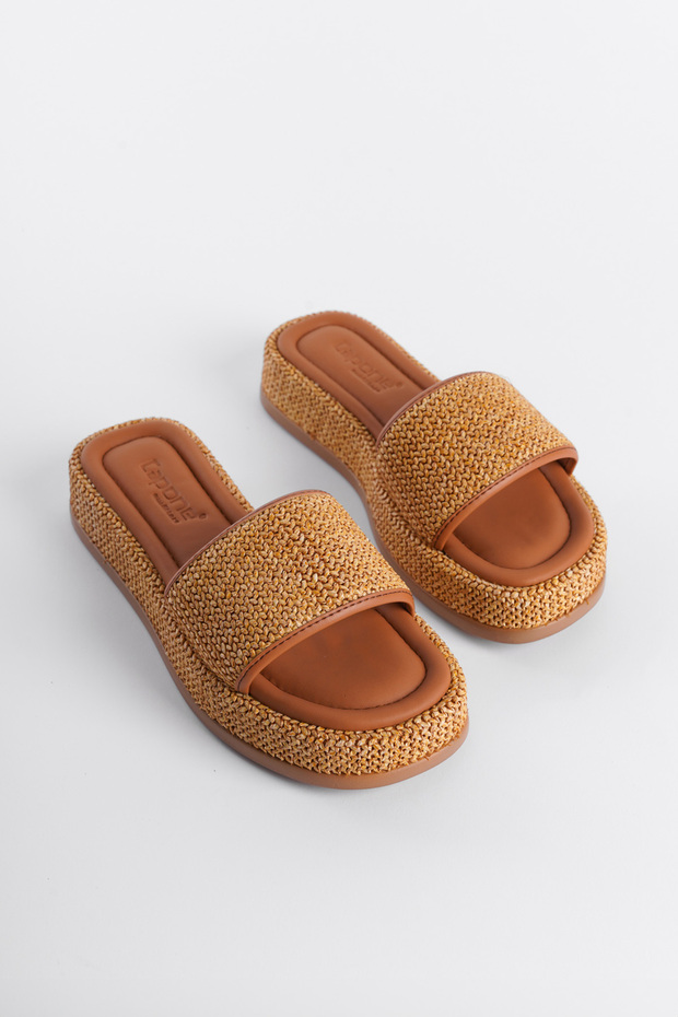 Éksarkú, szalmával burkolt, egypántos női papucs - 4