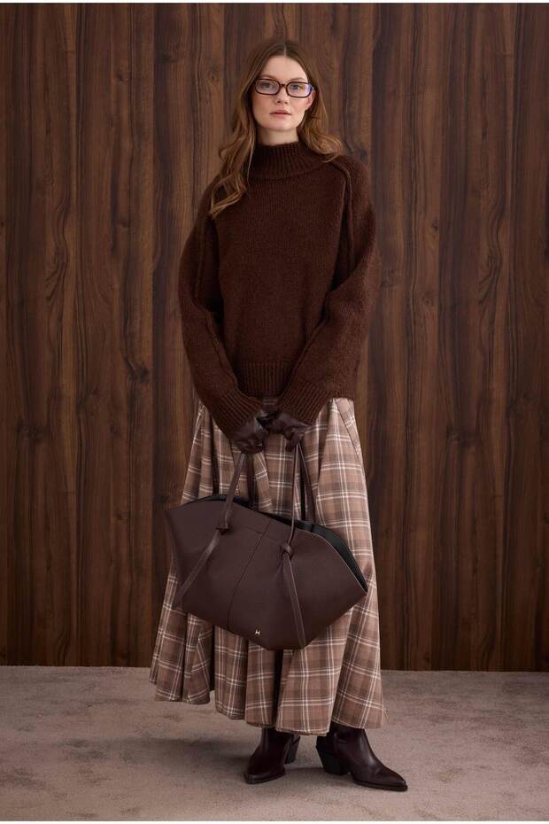 %100 Deri Uzun Eldiven Acı Kahve - 2