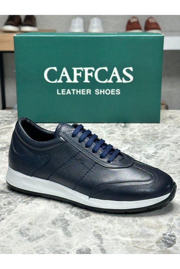 Genuine Leather Navy Blue Handmade Casual Sports Men's Shoes 1458-61