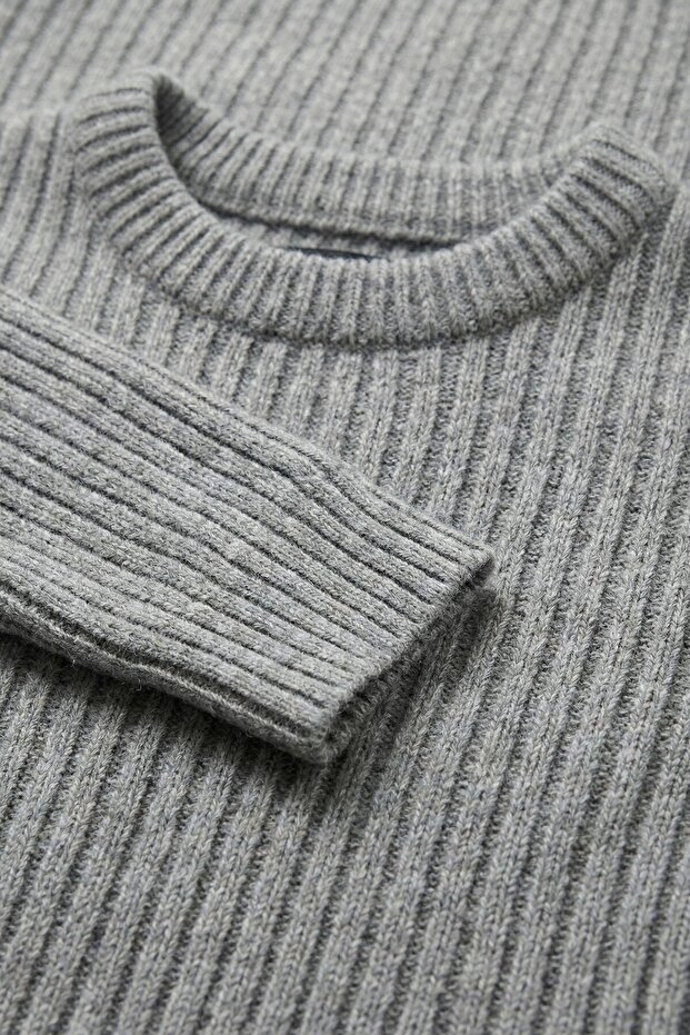 سترة تريكو أساسية بياقة دائرية، للشتاء والربيع، مخططة، ذات ملمس مميز، 25PLTK17 - 7