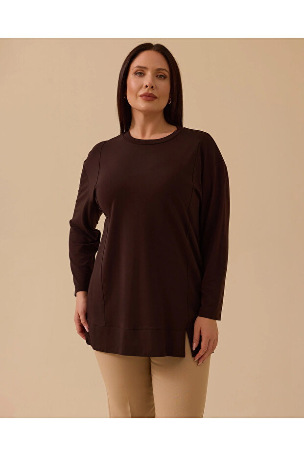 تونيك أساسي بأكمام طويلة مقاس كبير - 2