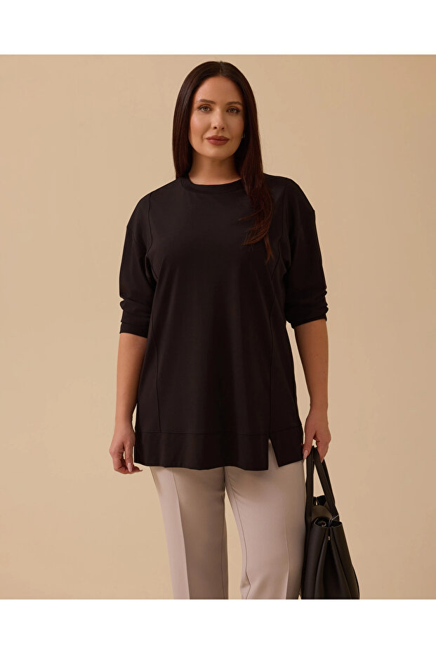 Plus Size Long Sleeve Basic Tunic - 1