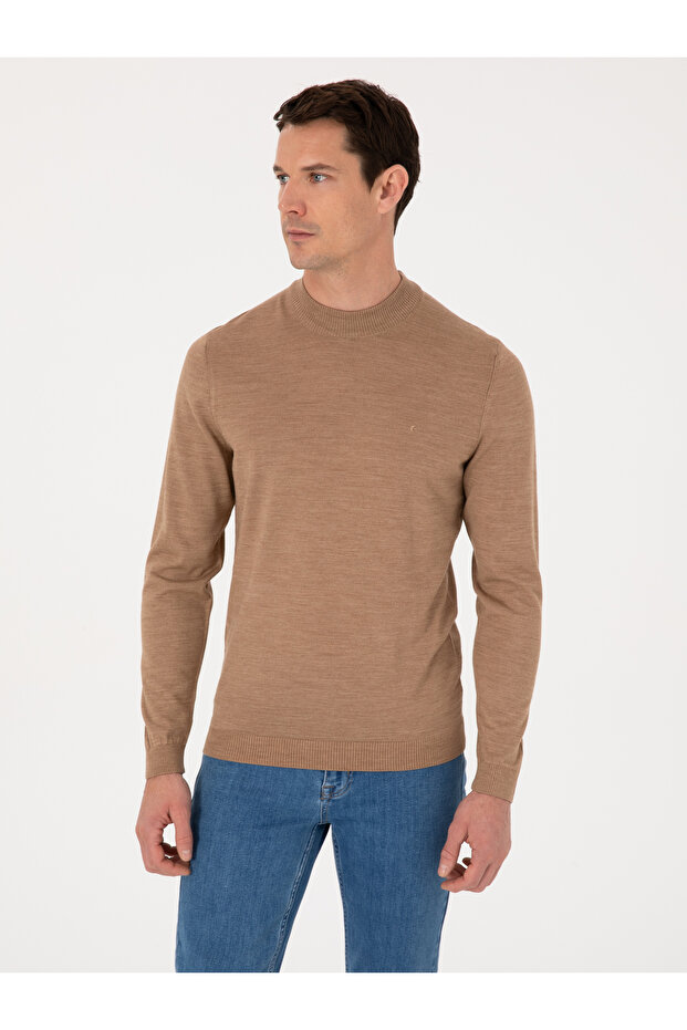 Camel Slim Fit Yün Karışımlı Çeyrek Balıkçı Yaka Basic Triko Kazak 50318891-VR015 - 3