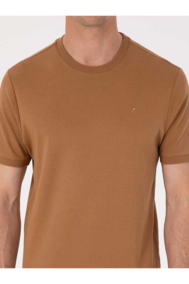 Kahverengi Regular Fit %100 Pamuk Bisiklet Yaka Basic T-shirt 50319801-VR153 - 6