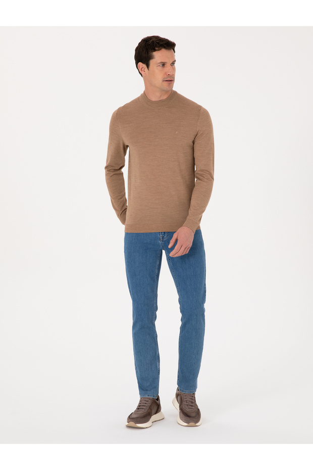 Camel Slim Fit Yün Karışımlı Çeyrek Balıkçı Yaka Basic Triko Kazak 50318891-VR015 - 4