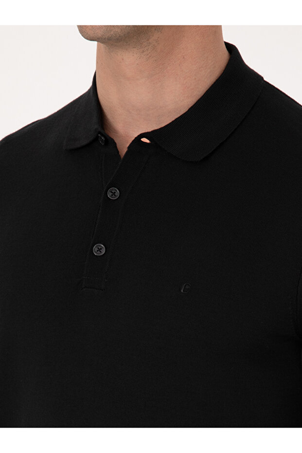 Siyah Regular Fit Yün Karışımlı Polo Yaka Basic Triko Kazak 50318855-VR046 - 7