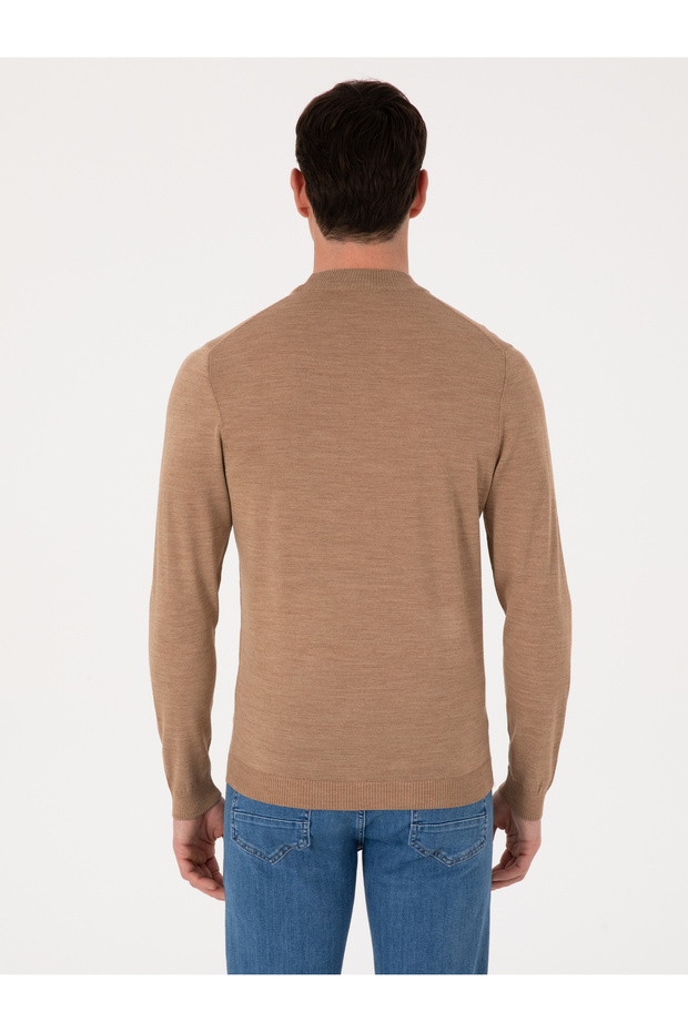 Camel Slim Fit Yün Karışımlı Çeyrek Balıkçı Yaka Basic Triko Kazak 50318891-VR015 - 5
