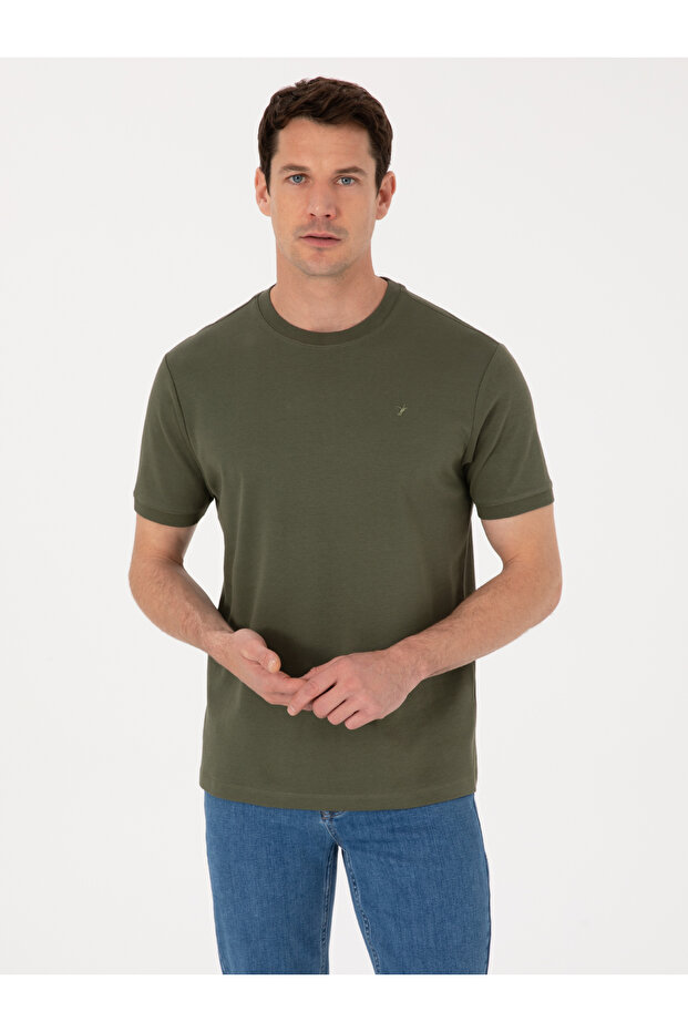 Haki Regular Fit %100 Pamuk Bisiklet Yaka Basic T-shirt 50319801-VR027 - 1