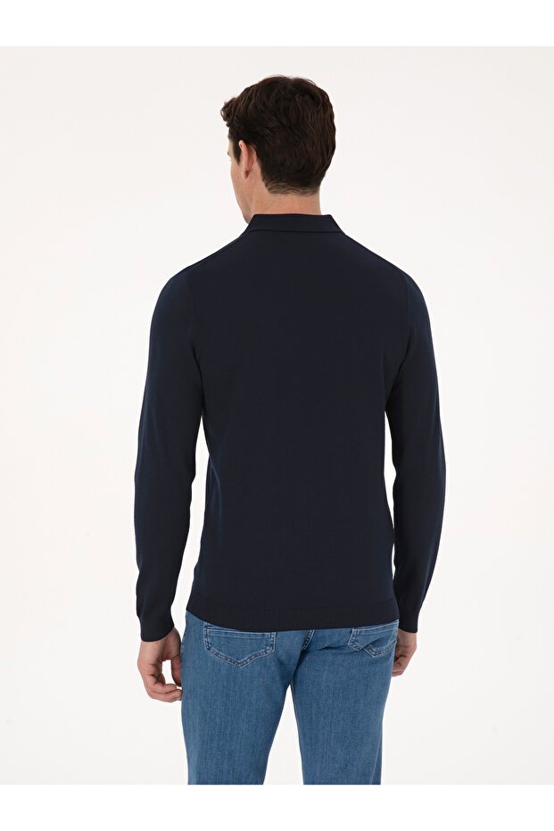 Lacivert Regular Fit Yün Karışımlı Polo Yaka Basic Triko Kazak 50318855-VR033 - 5