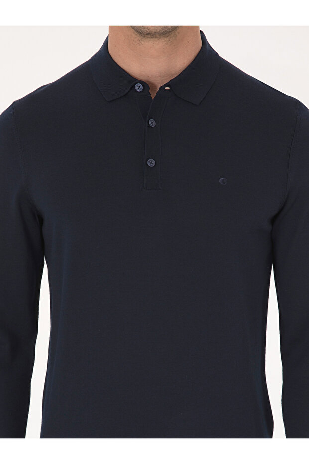 Lacivert Regular Fit Yün Karışımlı Polo Yaka Basic Triko Kazak 50318855-VR033 - 6