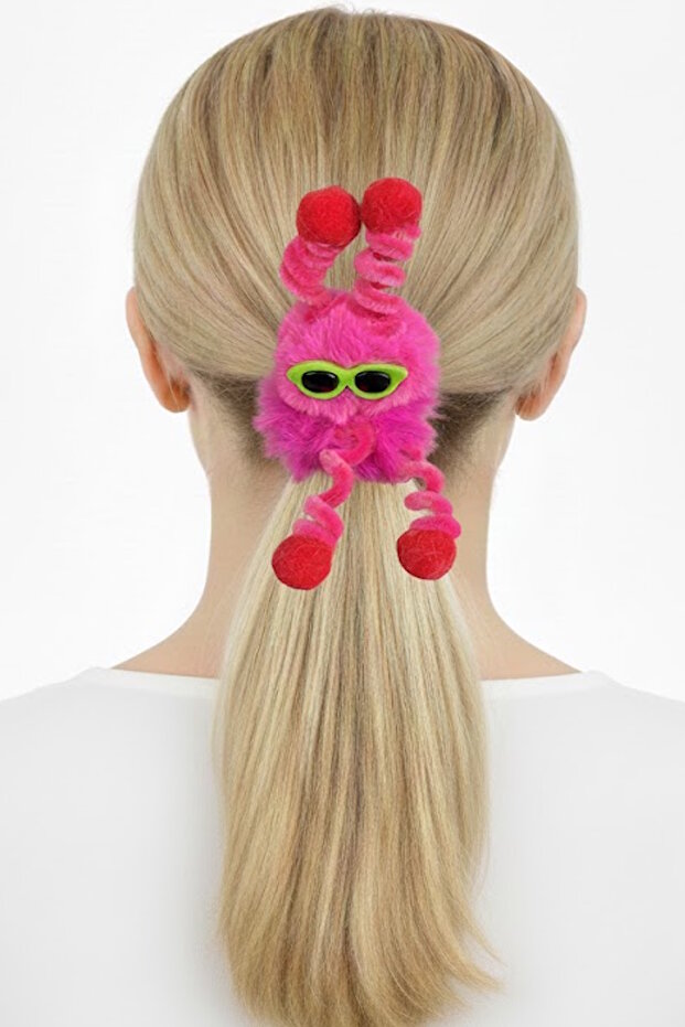 Fuchsia Color Monster Figured Glasses Plush Bagel Buckle