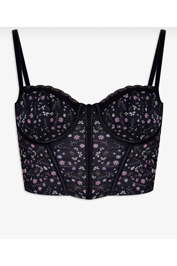 Floral Patterned Tulle Underwire Bustier