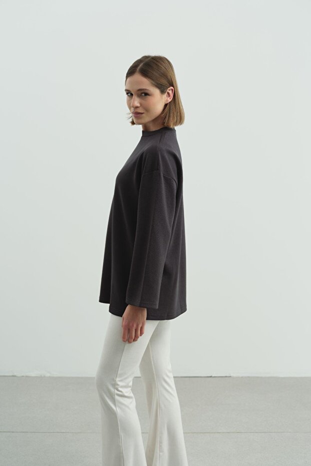 Oversize Basic Sweatshirt 980 Füme - 3
