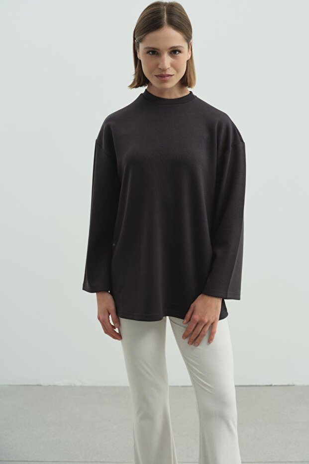 Oversize Basic Sweatshirt 980 Füme - 1