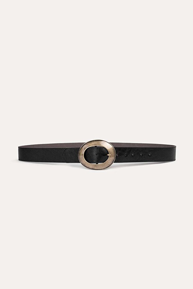 Antique Gold Buckle Leather Belt