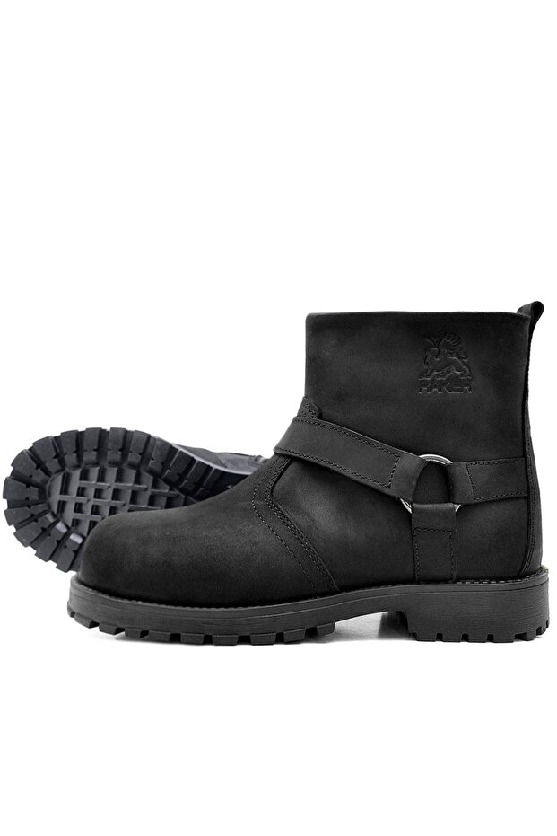 Chiron Hakiki Deri Siyah Fermuarlı Bot - 5