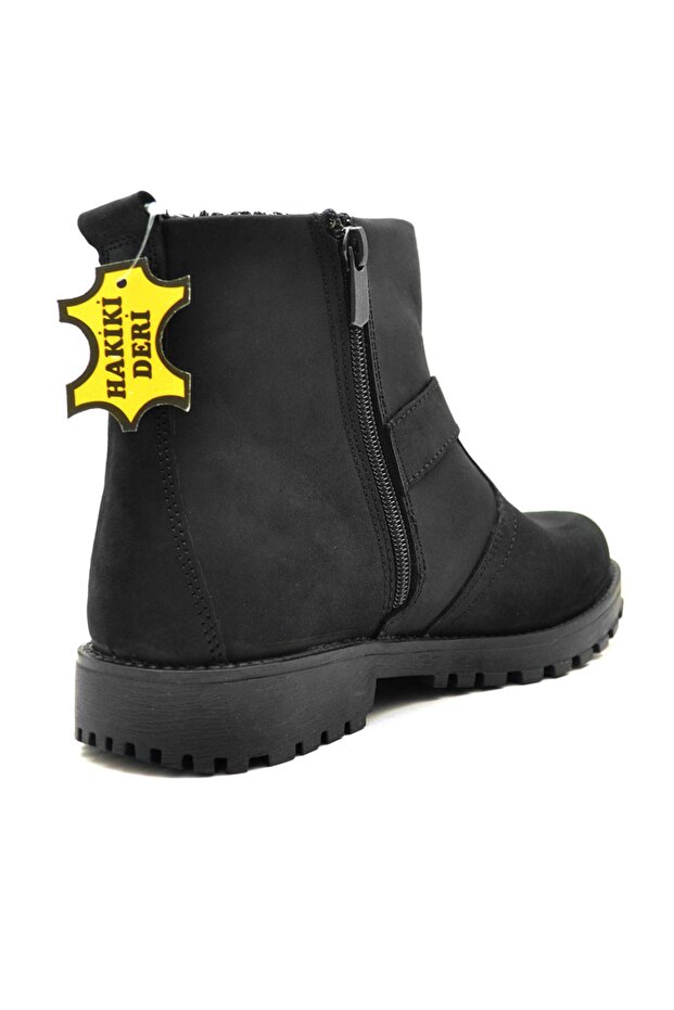 Chiron Hakiki Deri Siyah Fermuarlı Bot - 3