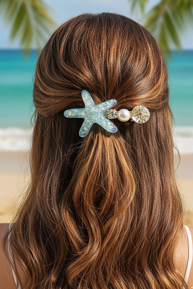 طقم إبزيم صدف أزرق مقاس 6 سم مكون من 4 قطع - 2