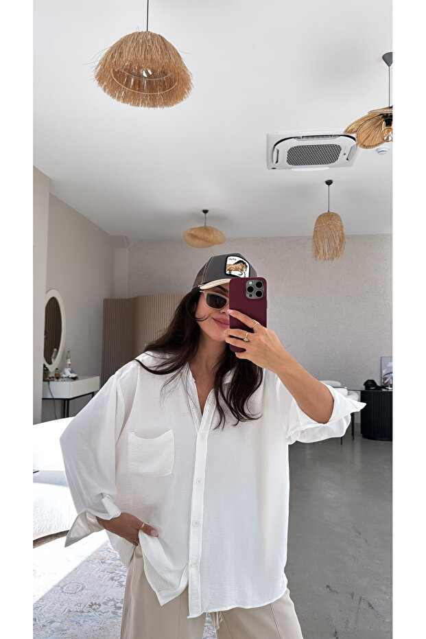 Ayrobin Oversize Beyaz Gömlek - 5