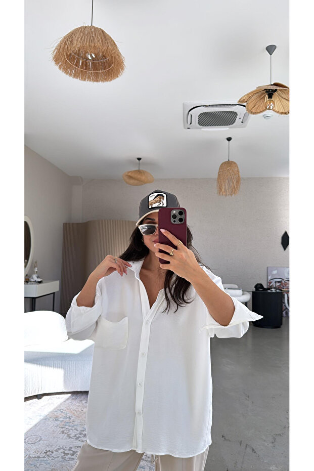 Ayrobin Oversize Beyaz Gömlek - 2