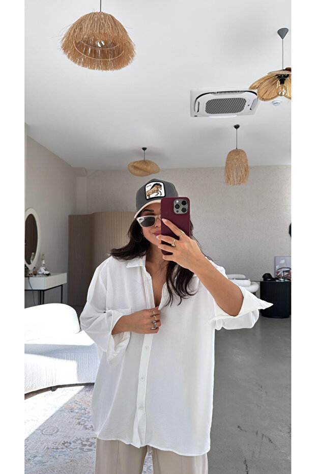 Ayrobin Oversize Beyaz Gömlek - 3