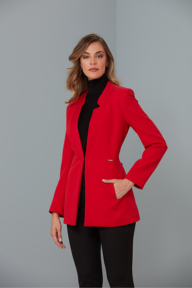 Plain Collar Linen Jacket - 1