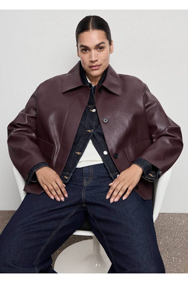 Deri görünümlü cepli ceket - 8