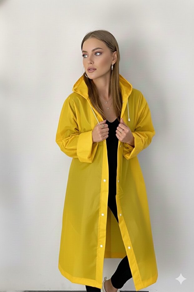 İMEXTECH Unisex Sarı Eva Kumaş Su Rüzgar Geçirmez Yağmurluk Taraftar Yağmurluğu