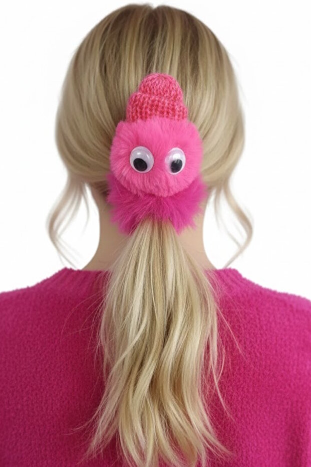 Fuchsia Color Monster Figured Plush Bagel Buckle