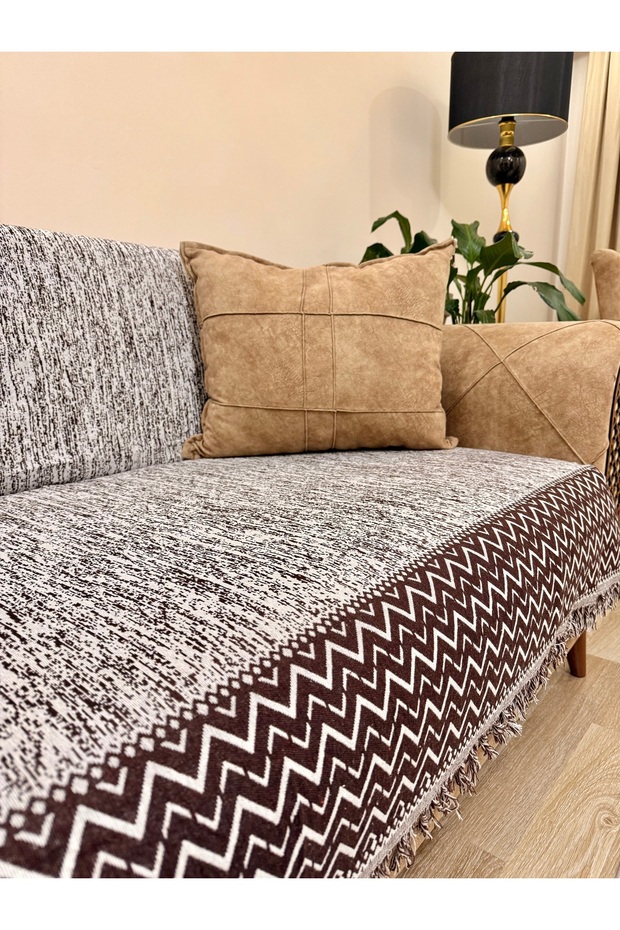 Seat Cover Luxurious Cotton Zigzag Pattern Non-Slip Double-Sided Fringed Decorative Daily Use