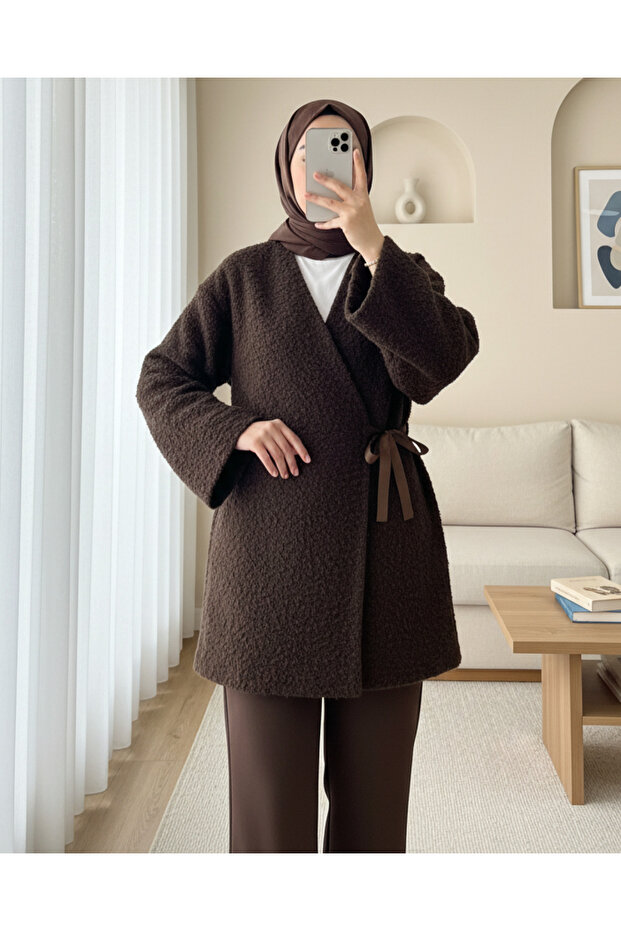Side-Tie Boucle Kimono -K. Coffee