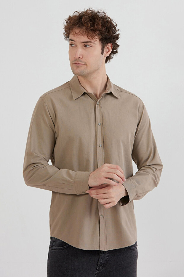 Basic Çıtçıtlı Gabardin Gömlek - 1