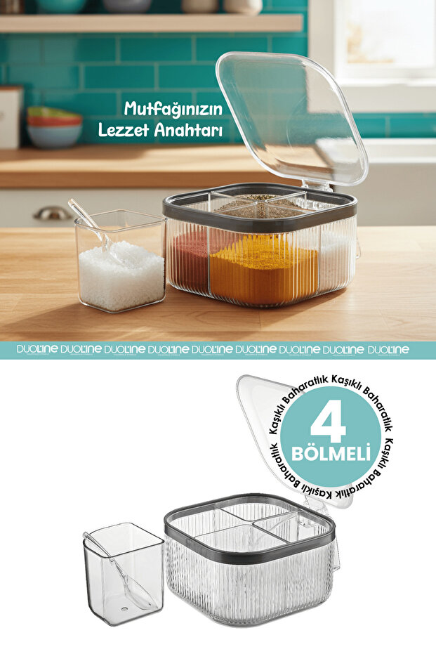 4 Compartment Spice Rack with Spoon and Lid Suitable for Tabletop Use Spice Rack