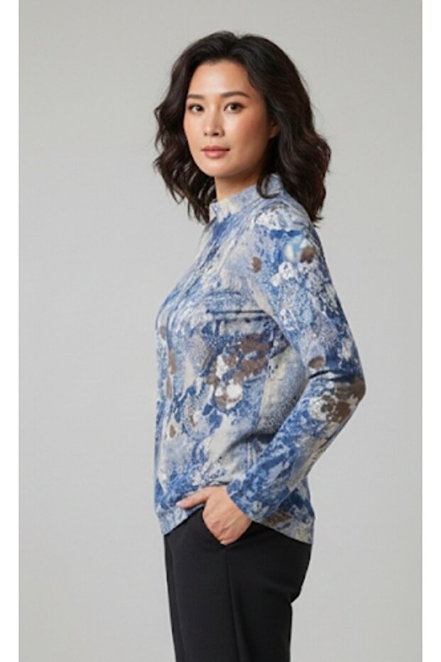 نصف الياقة المدورة منقوشة بلوزة - 2