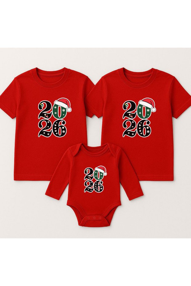 2026 New Year Christmas Santa Claus Christmas Printed Mother Father Baby Family T-Shirt Bodysuit Combination