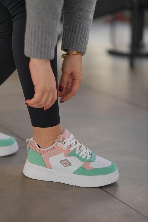 Women's Green Powder Pink Sneakers Casual Sneakers 030